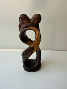 Handcarved Brown Wood Twist Sculpture - Home Art Accent
